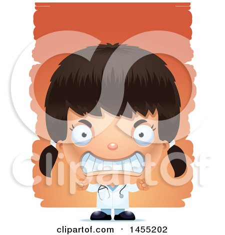Clipart Graphic of a 3d Mad Girl Doctor Surgeon over Strokes - Royalty Free Vector Illustration by Cory Thoman