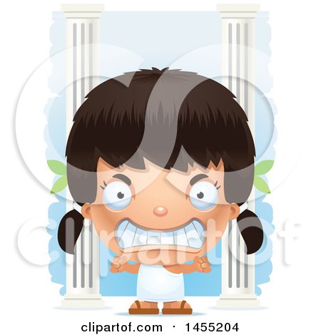 Clipart Graphic of a 3d Mad Greek Girl with Columns - Royalty Free Vector Illustration by Cory Thoman