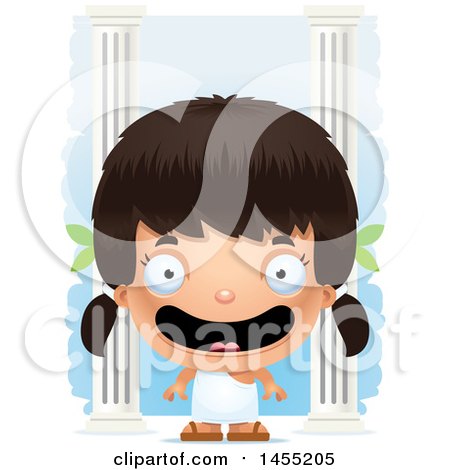 Clipart Graphic of a 3d Happy Greek Girl with Columns - Royalty Free Vector Illustration by Cory Thoman