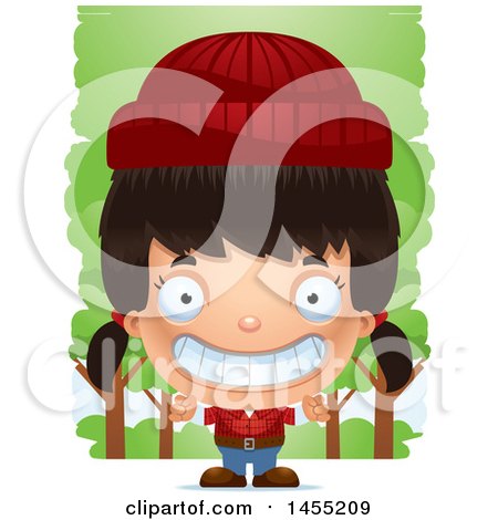 Clipart Graphic of a 3d Grinning Lumberjack Girl in the Woods - Royalty Free Vector Illustration by Cory Thoman