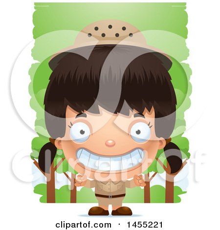Clipart Graphic of a 3d Grinning Safari Girl Against Trees - Royalty Free Vector Illustration by Cory Thoman