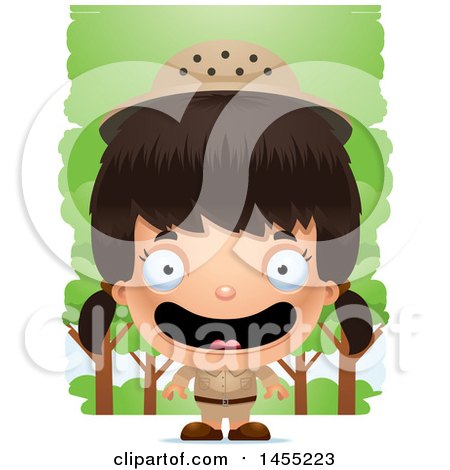Clipart Graphic of a 3d Happy Safari Girl Against Trees - Royalty Free Vector Illustration by Cory Thoman