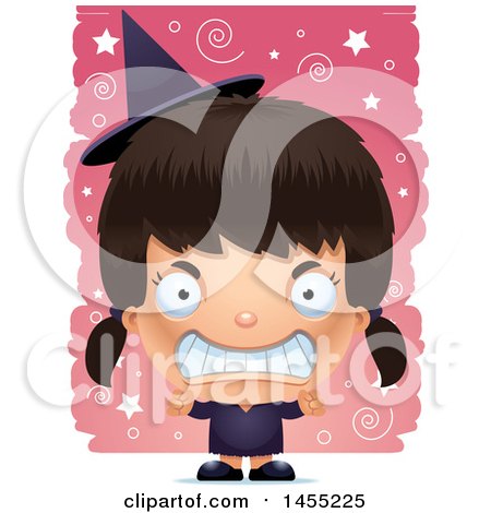 Clipart Graphic of a 3d Mad Witch Girl over a Spiral and Star Pattern - Royalty Free Vector Illustration by Cory Thoman