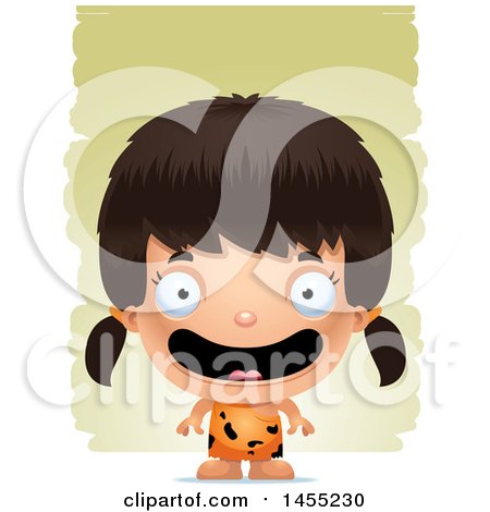 Clipart Graphic of a 3d Happy Caveman Girl over Strokes - Royalty Free Vector Illustration by Cory Thoman