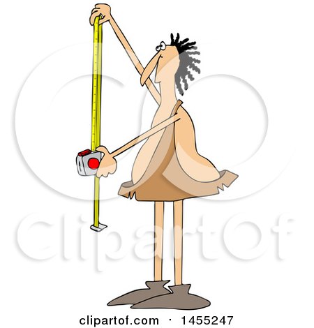 Clipart of a Cartoon Caveman Using a Tape Measure - Royalty Free Vector Illustration by djart