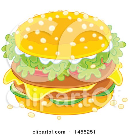 Clipart of a Cheeseburger with Lettuce on a Sesame Seed Bun - Royalty Free Vector Illustration by Alex Bannykh