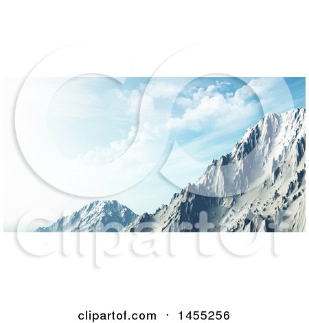 Clipart of a 3d Snowy Mountain Landscape Under a Blue Sky with Clouds - Royalty Free Illustration by KJ Pargeter