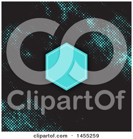 Clipart of a Blank Frame over a Black and Blue Halftone Dots Background - Royalty Free Vector Illustration by KJ Pargeter
