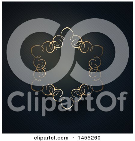 Clipart of a Fancy Golden Frame on Black Stripes - Royalty Free Vector Illustration by KJ Pargeter