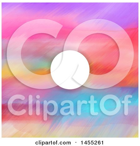 Clipart of a Blank Round White Frame over a Colorful Watercolor Background - Royalty Free Vector Illustration by KJ Pargeter