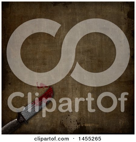 Clipart of a 3d Bloody Knife on a Grungy Background - Royalty Free Illustration by KJ Pargeter
