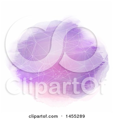 Clipart of a Purple Watercolor Section with Connected Low Poly Designs on White - Royalty Free Vector Illustration by KJ Pargeter