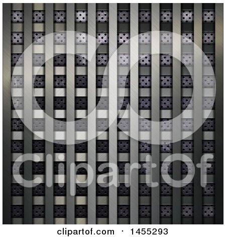 Clipart of a Metal Grid over Perforated Metal Background - Royalty Free Illustration by KJ Pargeter