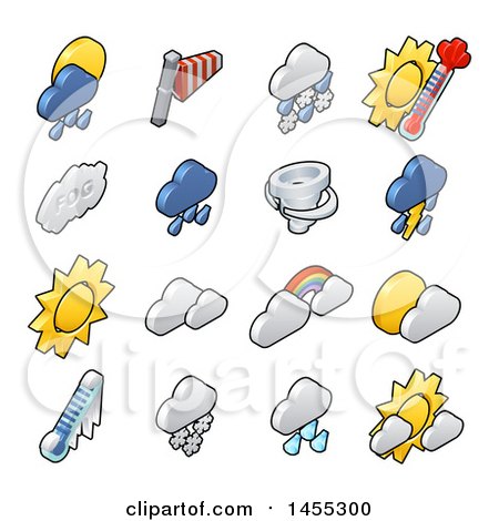 Clipart of 3d Isometric Styled Weather Forecast Icons - Royalty Free Vector Illustration by AtStockIllustration