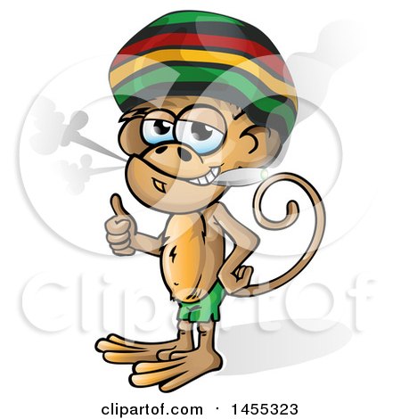 Clipart of a Cartoon Jamaican Rasta Monkey Giving a Thumb up and Smoking a Joint - Royalty Free Vector Illustration by Domenico Condello