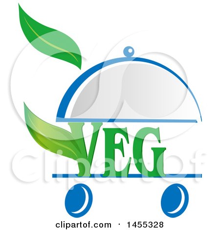 Clipart of a Green Chef Veg Text Design with Leaves in a Cloche Platter on Wheels - Royalty Free Vector Illustration by Domenico Condello