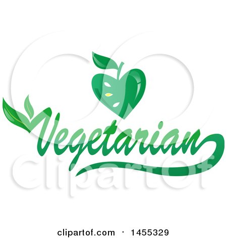 Clipart of a Green Vegetarian Text Design with an Apple and Leaves - Royalty Free Vector Illustration by Domenico Condello