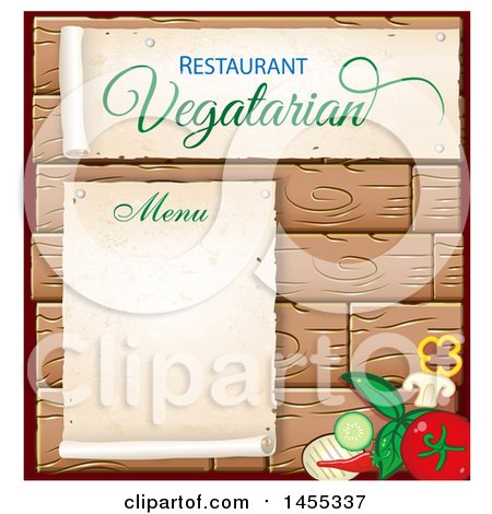 Clipart of a Vegetarian Restaurant Menu Design on Wood - Royalty Free Vector Illustration by Domenico Condello