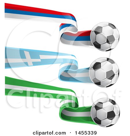 Clipart of Soccer Balls and Nigerian, Greek, and Russian Flag Ribbons - Royalty Free Vector Illustration by Domenico Condello