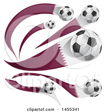 Clipart of Soccer Balls and Qatar Flag Ribbons - Royalty Free Vector Illustration by Domenico Condello