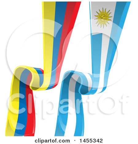 Clipart of Vertical Uruguay and Colombia Ribbon Banner Flags - Royalty Free Vector Illustration by Domenico Condello