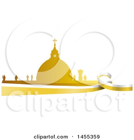 Clipart of a Golden Silhouetted Vatican City over a Flag - Royalty Free Vector Illustration by Domenico Condello