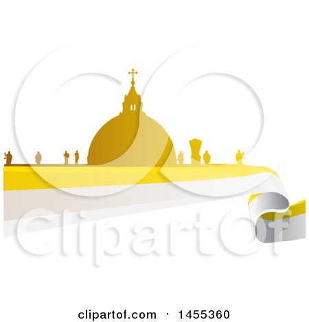 Clipart of a Golden Silhouetted Vatican City over a Flag - Royalty Free Vector Illustration by Domenico Condello