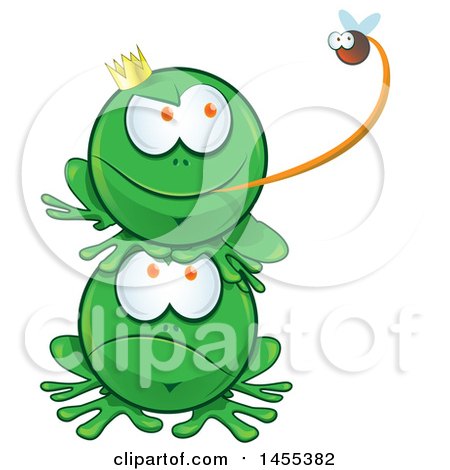 Clipart of a Cartoon Frog on Top of Another, Grabbing a Fly with His Tongue - Royalty Free Vector Illustration by Domenico Condello