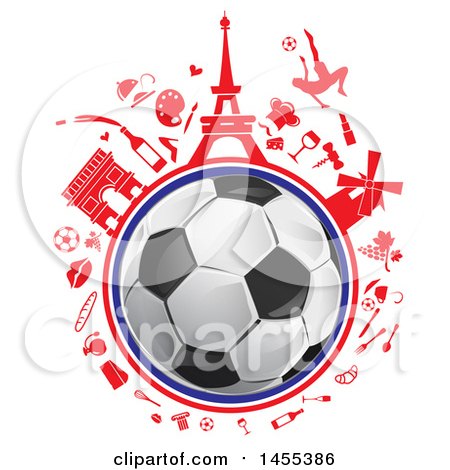 Clipart of a Soccer Ball Globe with Red French Icons - Royalty Free Vector Illustration by Domenico Condello