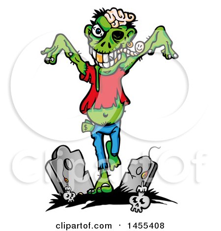 Clipart of a Cartoon Zombie Walking Through a Cemetery - Royalty Free Vector Illustration by Domenico Condello