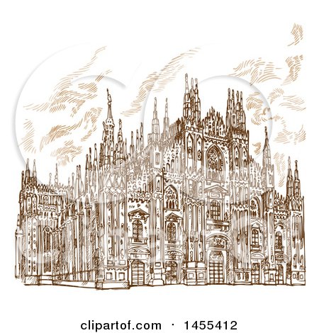 Clipart of a Brown Sketch of the Milan Cathedral - Royalty Free Vector Illustration by Domenico Condello