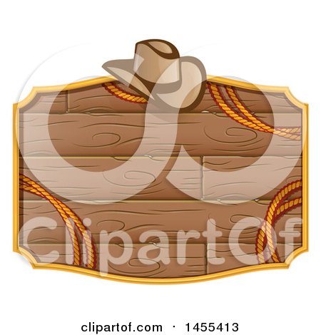 Clipart of a Western Styled Wooden Sign with a Cowboy Hat and Rope - Royalty Free Vector Illustration by Domenico Condello