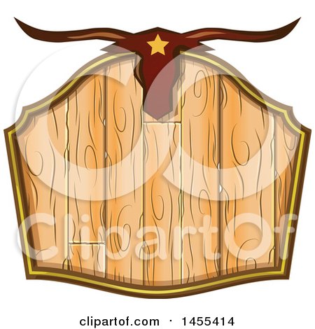 Clipart of a Western Styled Wooden Sign with a Steer Skull - Royalty Free Vector Illustration by Domenico Condello