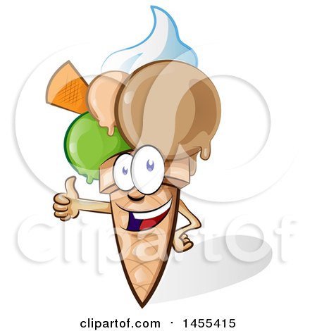 Clipart of a Cartoon Happy Waffle Ice Cream Cone Mascot Giving a Thumb up - Royalty Free Vector Illustration by Domenico Condello