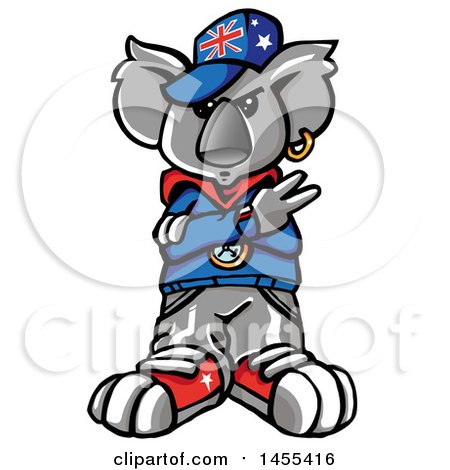 Clipart of a Cartoon Koala Rapper Wearing a Union Jack Hat - Royalty Free Vector Illustration by Domenico Condello