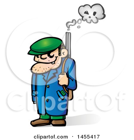 Clipart of a Cartoon Mafia Mobster with a Skull Smoking Gun - Royalty Free Vector Illustration by Domenico Condello