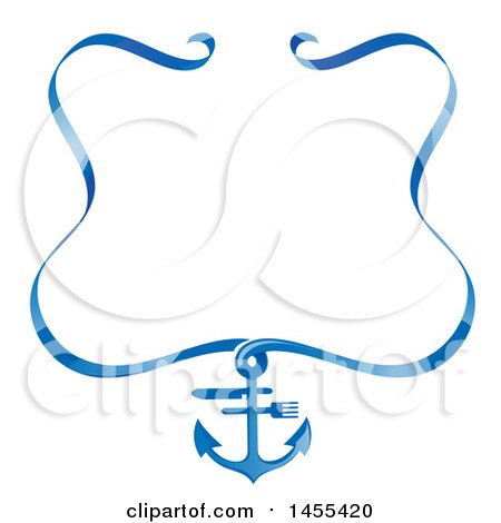 Clipart of a Blue Restaurant Seafood Menu Design with an Anchor, Knife and Fork with Ribbons - Royalty Free Vector Illustration by Domenico Condello