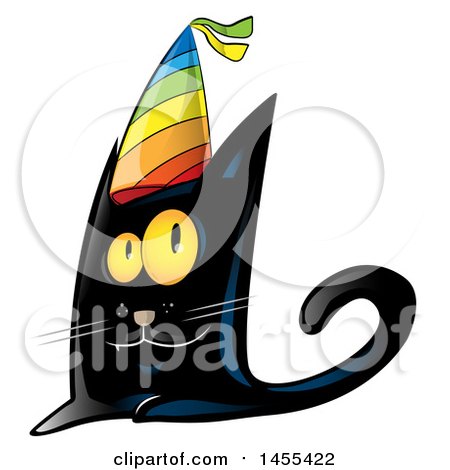 Clipart of a Happy Black Cat Wearing a Colorful Party Hat - Royalty Free Vector Illustration by Domenico Condello