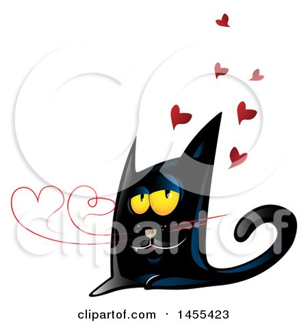 Clipart of a Black Cat with Valentine Love Heart Shaped Whiskers - Royalty Free Vector Illustration by Domenico Condello