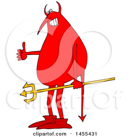 Clipart of a Cartoon Devil Holding a Trident and Giving a Thumb up - Royalty Free Vector Illustration by djart