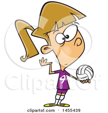 Clipart of a Cartoon White Girl Serving a Volleyball - Royalty Free Vector Illustration by toonaday
