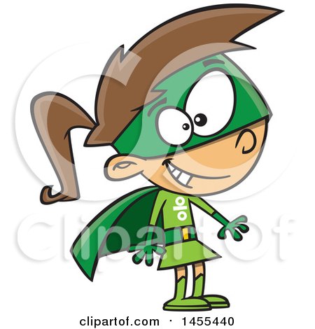 Clipart of a Cartoon White Girl in a Green Super Hero Math Costume - Royalty Free Vector Illustration by toonaday