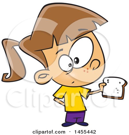 Clipart of a Cartoon White Girl Holding a Slice of Bread - Royalty Free Vector Illustration by toonaday