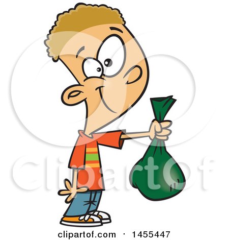Clipart of a Cartoon White Boy Holding out a Bag - Royalty Free Vector Illustration by toonaday