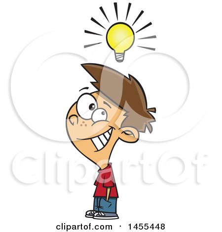 Clipart of a Cartoon Smart White Boy Under a Light Bulb - Royalty Free Vector Illustration by toonaday