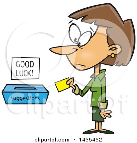Clipart of a Cartoon White Business Woman Putting a Note in a Suggestions Box - Royalty Free Vector Illustration by toonaday