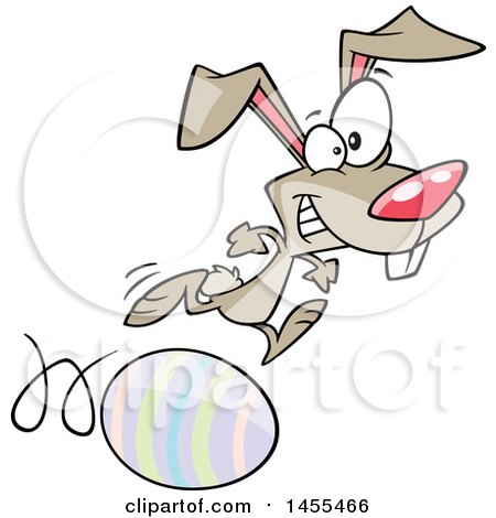 Clipart of a Cartoon Easter Bunny Running on and Rolling an Egg - Royalty Free Vector Illustration by toonaday