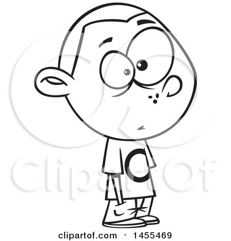 Clipart of a Cartoon Lineart Boy Waiting in Line with Hands in His Pockets - Royalty Free Vector Illustration by toonaday