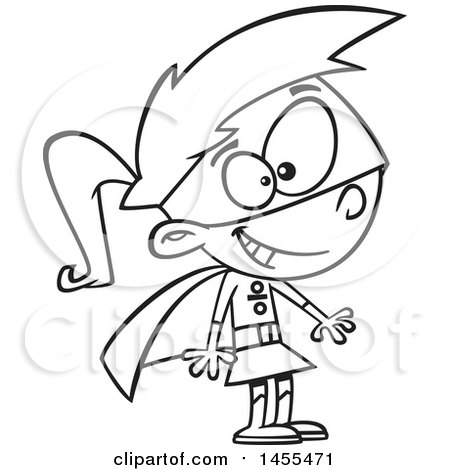 Clipart of a Cartoon Lineart Girl in a Super Hero Math Costume - Royalty Free Vector Illustration by toonaday