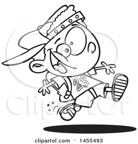 Clipart of a Cartoon Lineart Energetic School Boy Running - Royalty Free Vector Illustration by toonaday